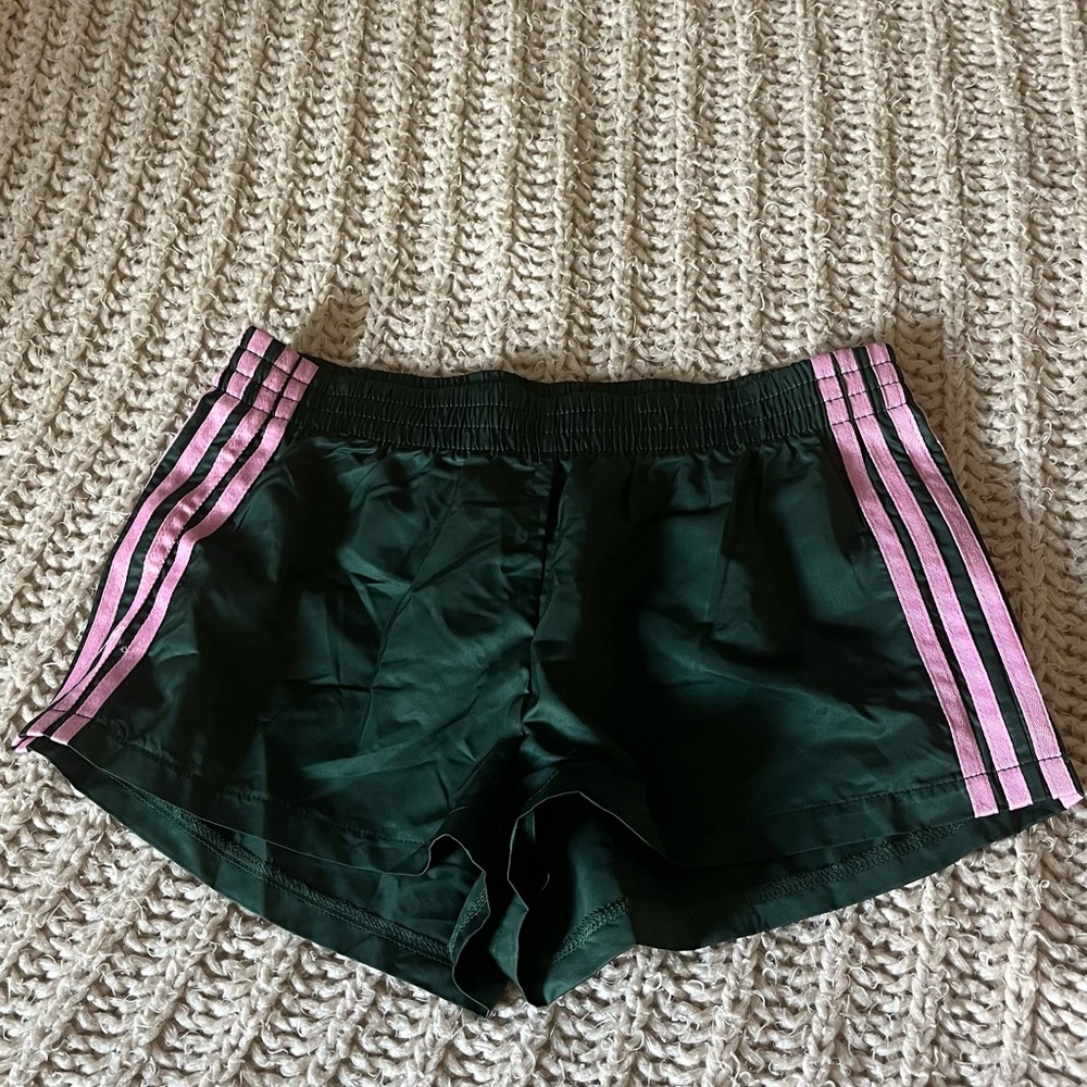 Edikted Dark Green Shorts with Pink Stripes